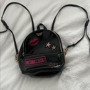 Victoria's Secret Black Backpack with Pink and Star Patches